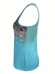 Sequins & Leopard Print Tank Top Summer Sleeveless Top