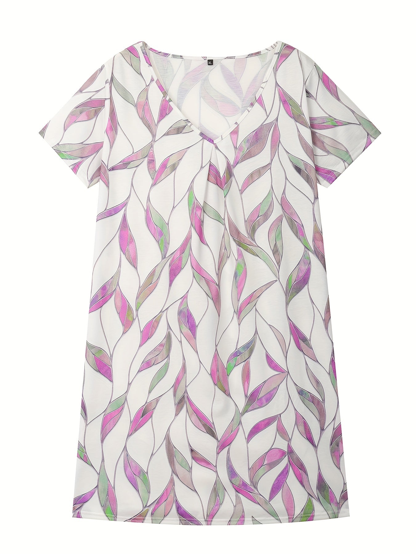 Leaf Print V Neck Casual Dress Plus Size Women