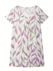 Leaf Print V Neck Casual Dress Plus Size Women