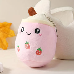 Cartoon Milk Tea Doll Keychain Fluffy Key Ring Bag Charm Gift