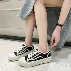 Women's Platform Canvas Shoes Round Toe Lace Up Low Top Sneakers