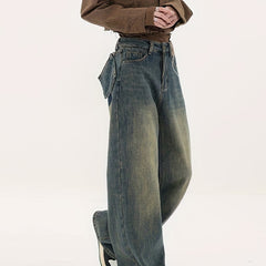 Retro Style Straight Jeans Street Baggy Denim
