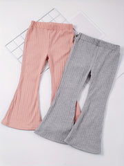 2pcs Toddler Girls Ribbed Knit Flared Pants Elastic Waist Kids Summer Clothes