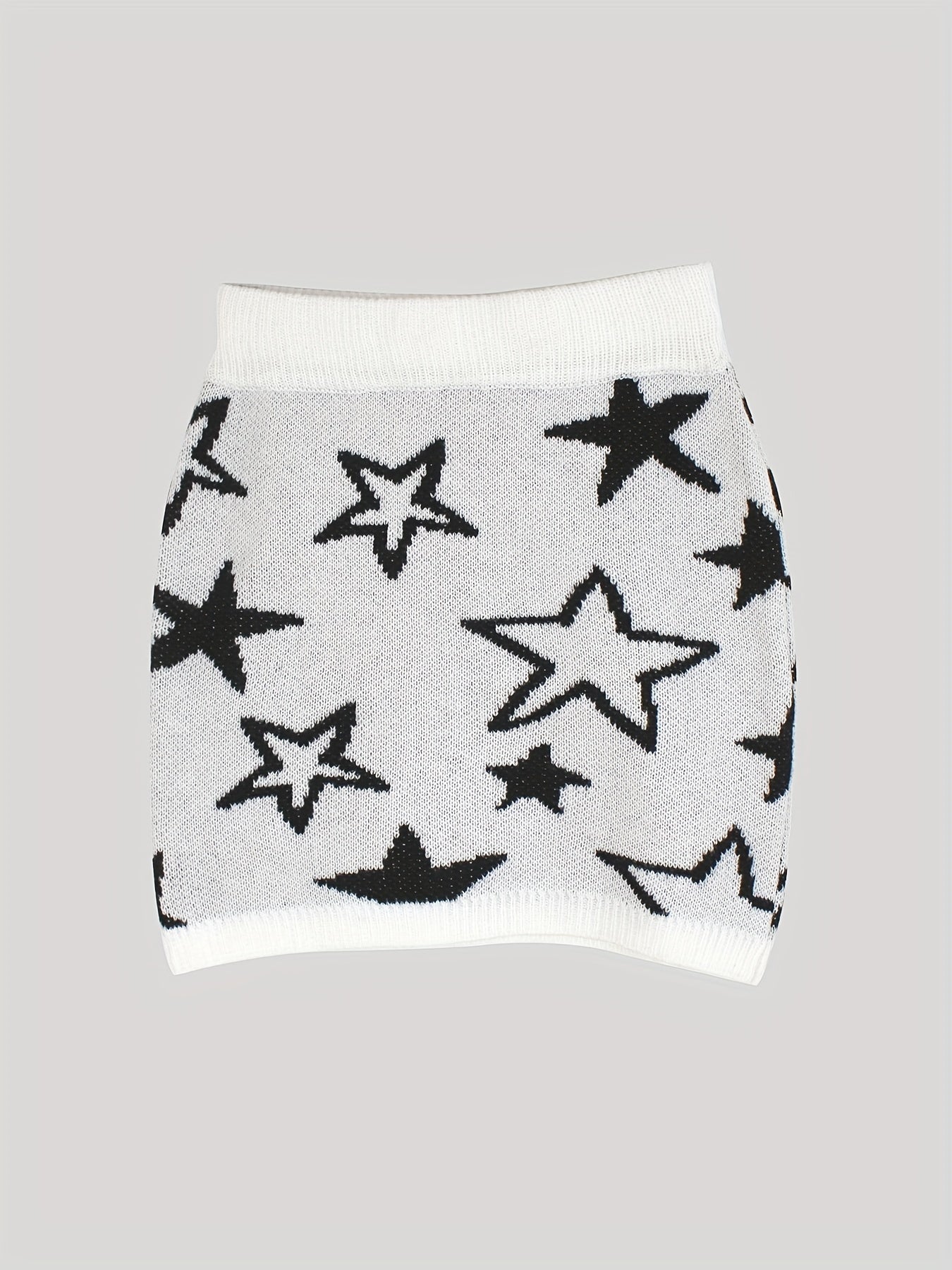 Star Pattern Knit Short Skirt Elastic Waist Spring/Fall Women's Clothing