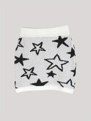 Star Pattern Knit Short Skirt Elastic Waist Spring/Fall Women's Clothing