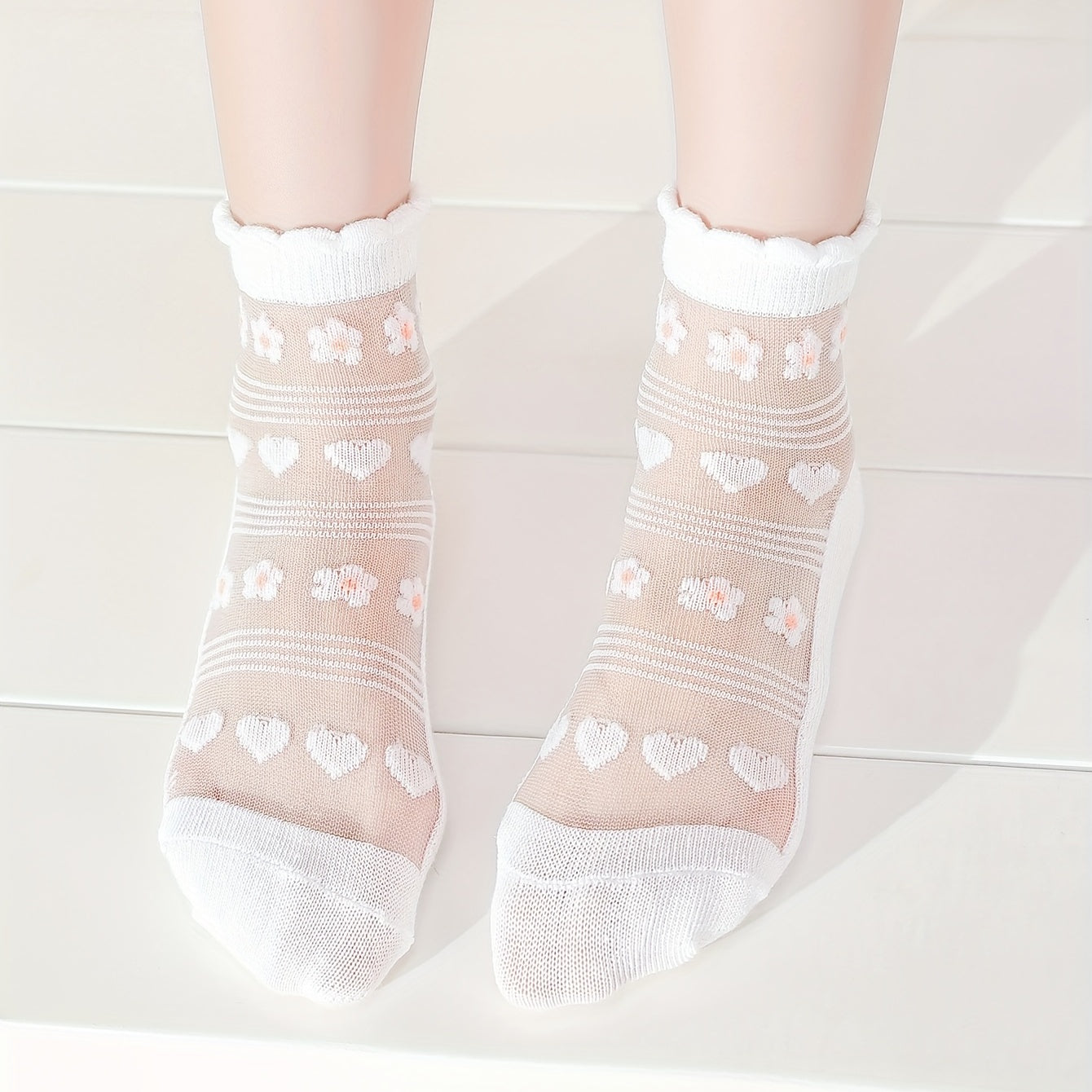 Girls Bunny Ice Silk Mesh Crew Socks For Kids