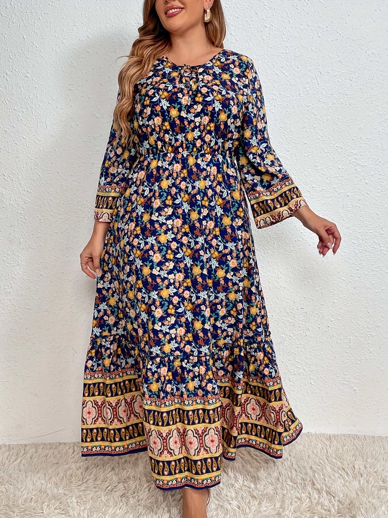 Boho Ditsy Floral Print Plus Size Maxi Dress