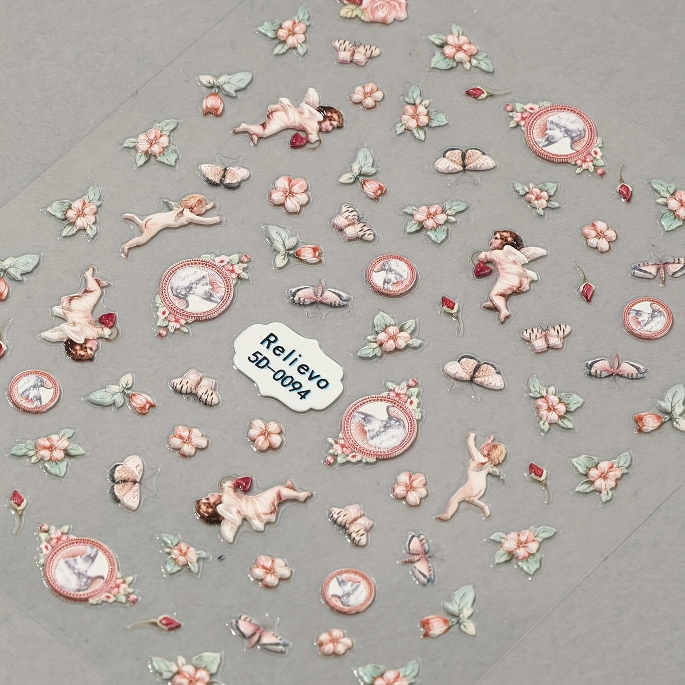 Retro 5D Relief Nail Sticker Flower Nail Art Sticker