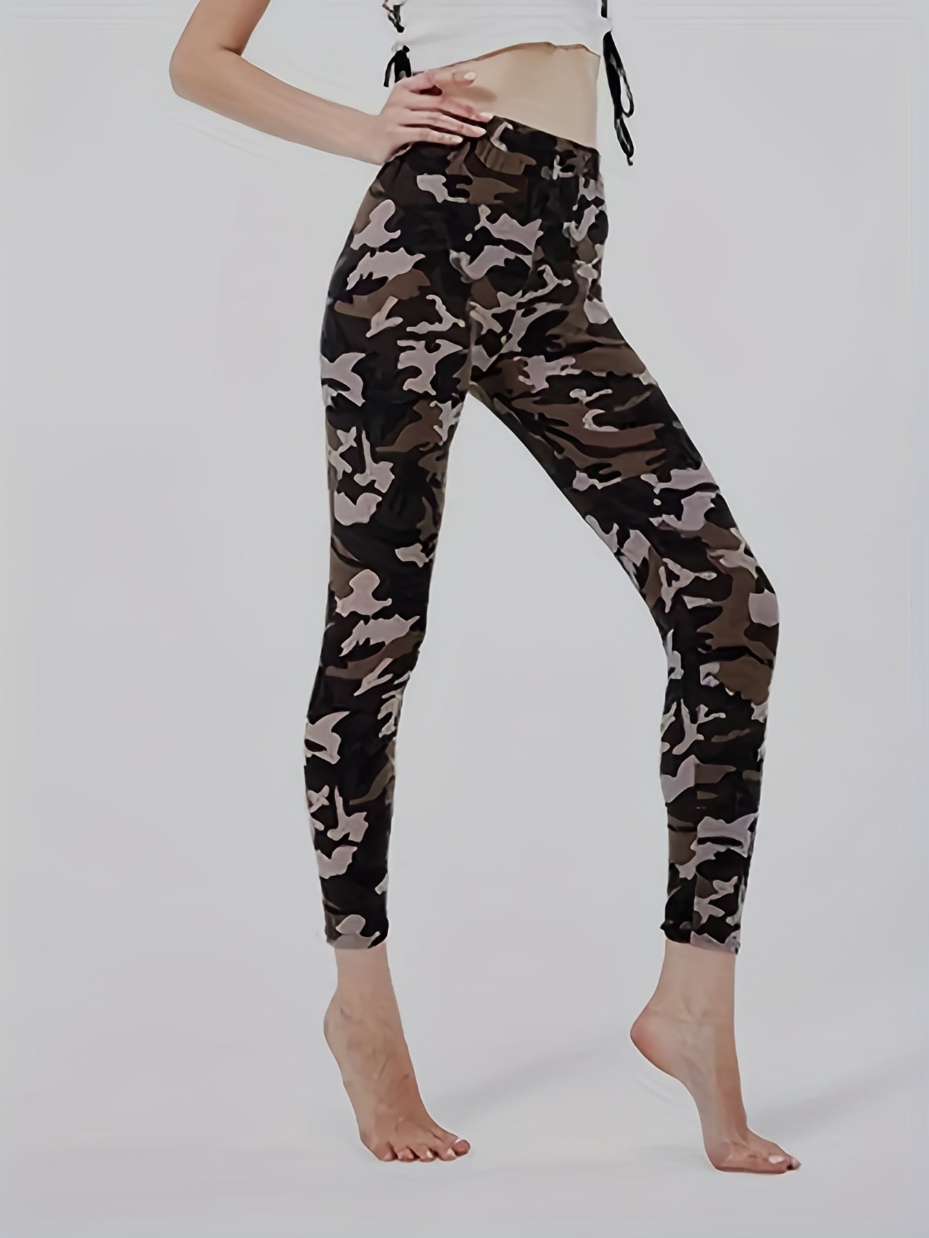 Camo Print High Waist Crop Pants Yoga Fitness Workout Outwear
