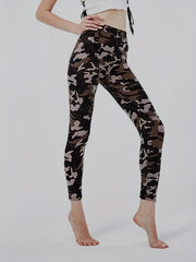 Camo Print High Waist Crop Pants Yoga Fitness Workout Outwear