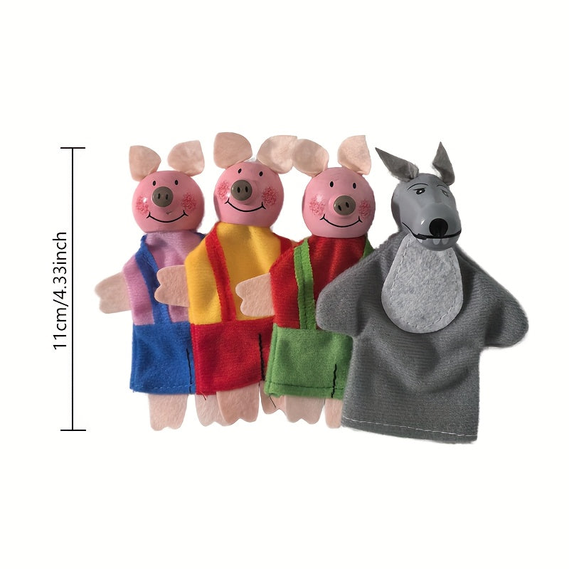 3 Little Pigs & Big Bad Wolf Finger Puppets Set Storytelling Toys