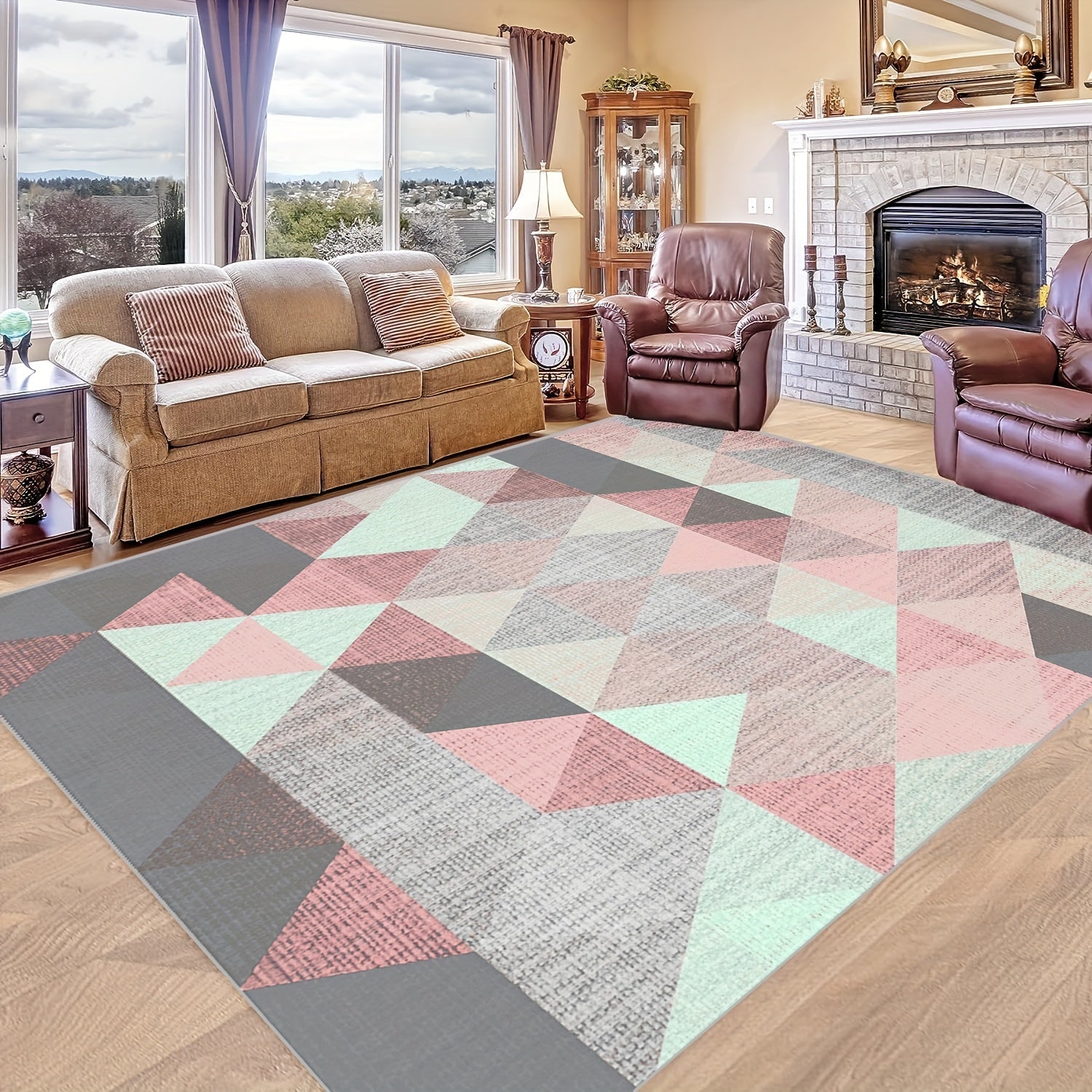 Triangular Pattern Soft Faux Sheepskin Floor Mat Living Room Bedroom Bedside