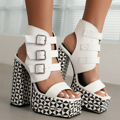 Square Open Toe Strap Platform Pumps for Women