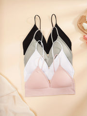 4pcs Solid Wireless Bras Women's Lingerie