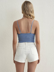 Ruched Smocked Denim Crop Cami Top Vintage Tank