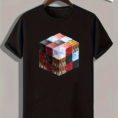 Cube Print Men's Graphic T Shirt for Summer