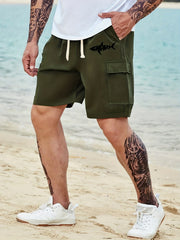 Men's Shark Print Drawstring Cargo Shorts
