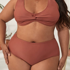 Solid Ruched Bra & Panty Swimsuit Set Plus Size Vacay 2pcs Set