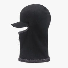 Winter Velvet Knitted Hat Men's Cycling Zipper Face Cover Balaclava