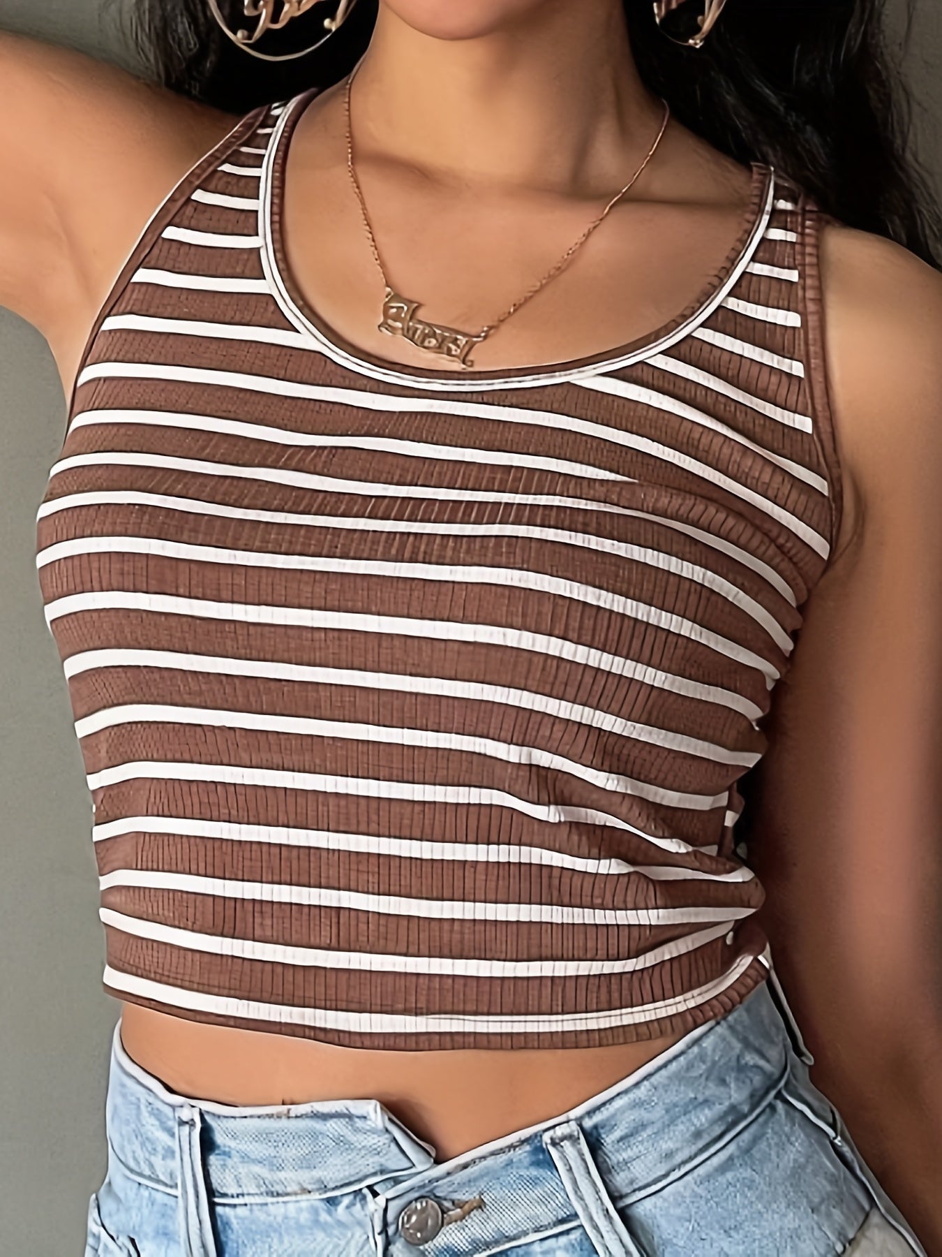 Stripe Print Tank Top Sleeveless Summer Top