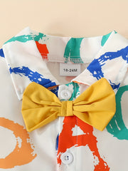 Boys Colorful Letter Pattern Casual Outfit Shirt & Shorts Set