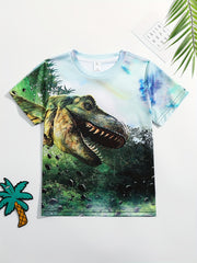 Boy's Dino Print T-shirt Active Stretch Short Sleeve Tee Kid's Clothing