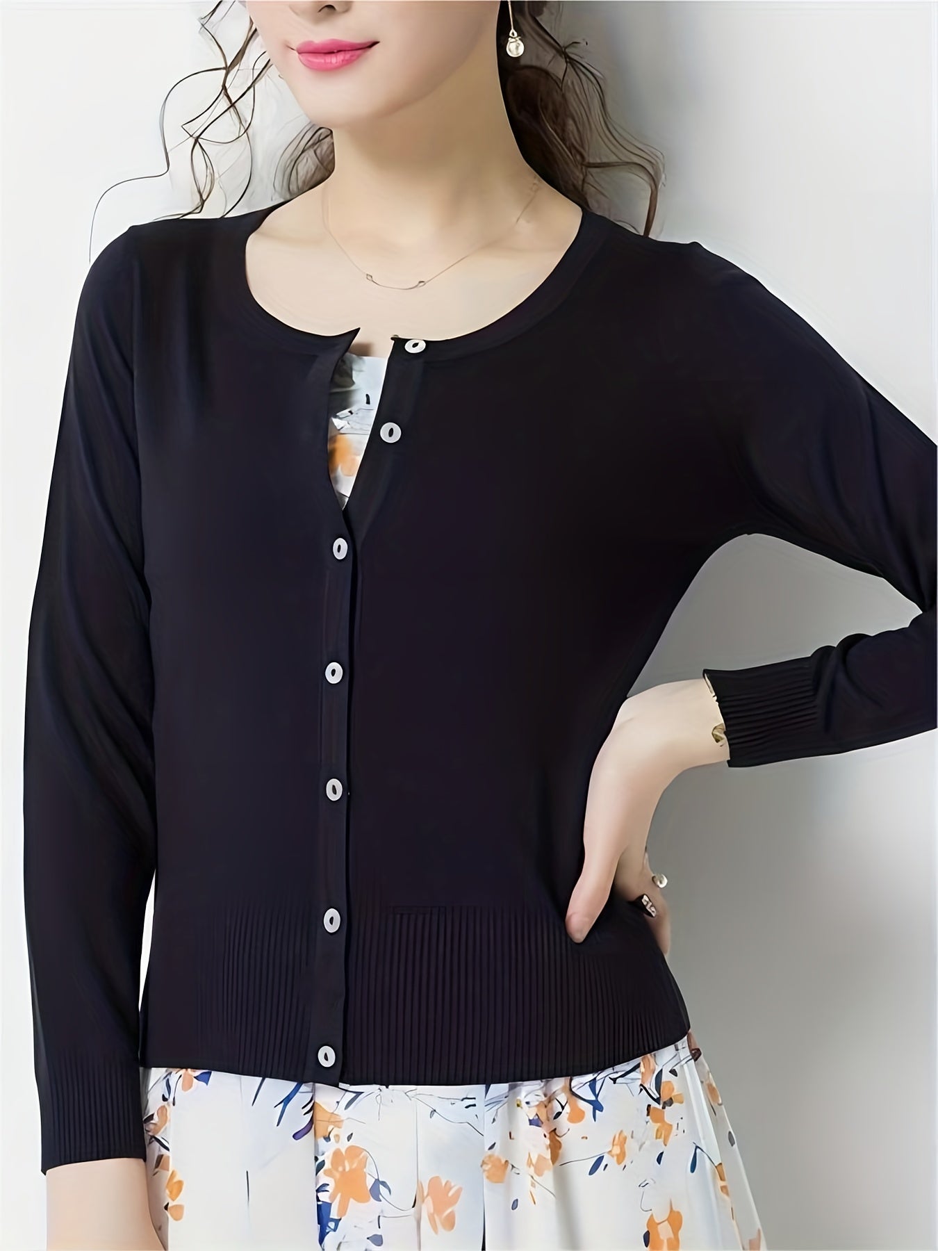 Button Front Solid Cardigan For Women