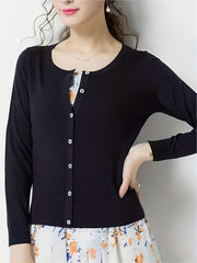 Button Front Solid Cardigan For Women