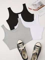 3-Pack Casual Sleeveless Crop Tank Tops for Summer
