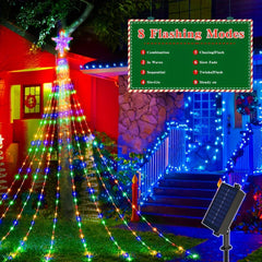 Solar Star Waterfall Lights 8 Modes Outdoor Christmas Decorative Lights