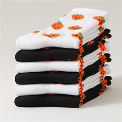 6 Pairs Pumpkin Print Socks Halloween Mid Tube Women's Stockings