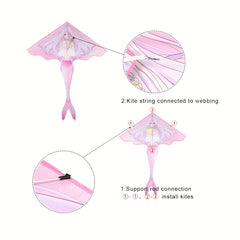 Mermaid Kite With 91.44m Handle Line for Beach Park Yard