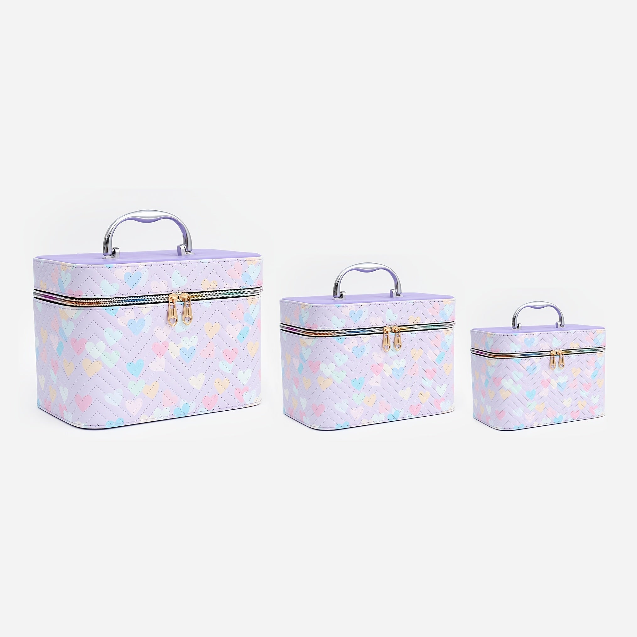 Heart Pattern Makeup Travel Case Cosmetic Organizer Bag with Mirror - 3 Sizes