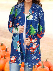 Christmas Cardigan Women's Plus Christmas Tree & Santa Claus Print