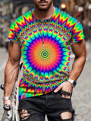 Men's 3D Swirl Print T-shirt Casual Stretch Crew Neck Tee