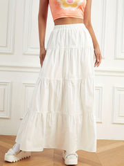 High Waist Splicing Tiered Skirt Casual A line Skirt For Spring & Summer