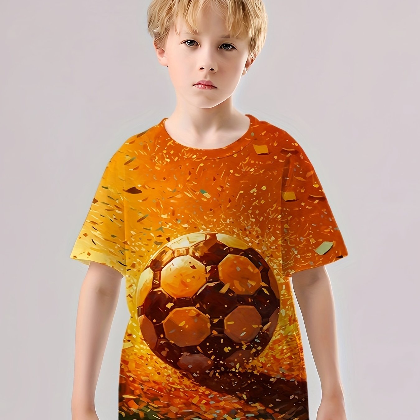 3D Print Boys Football T-shirt, Lightweight Comfy Tee, Kids Summer Clothes