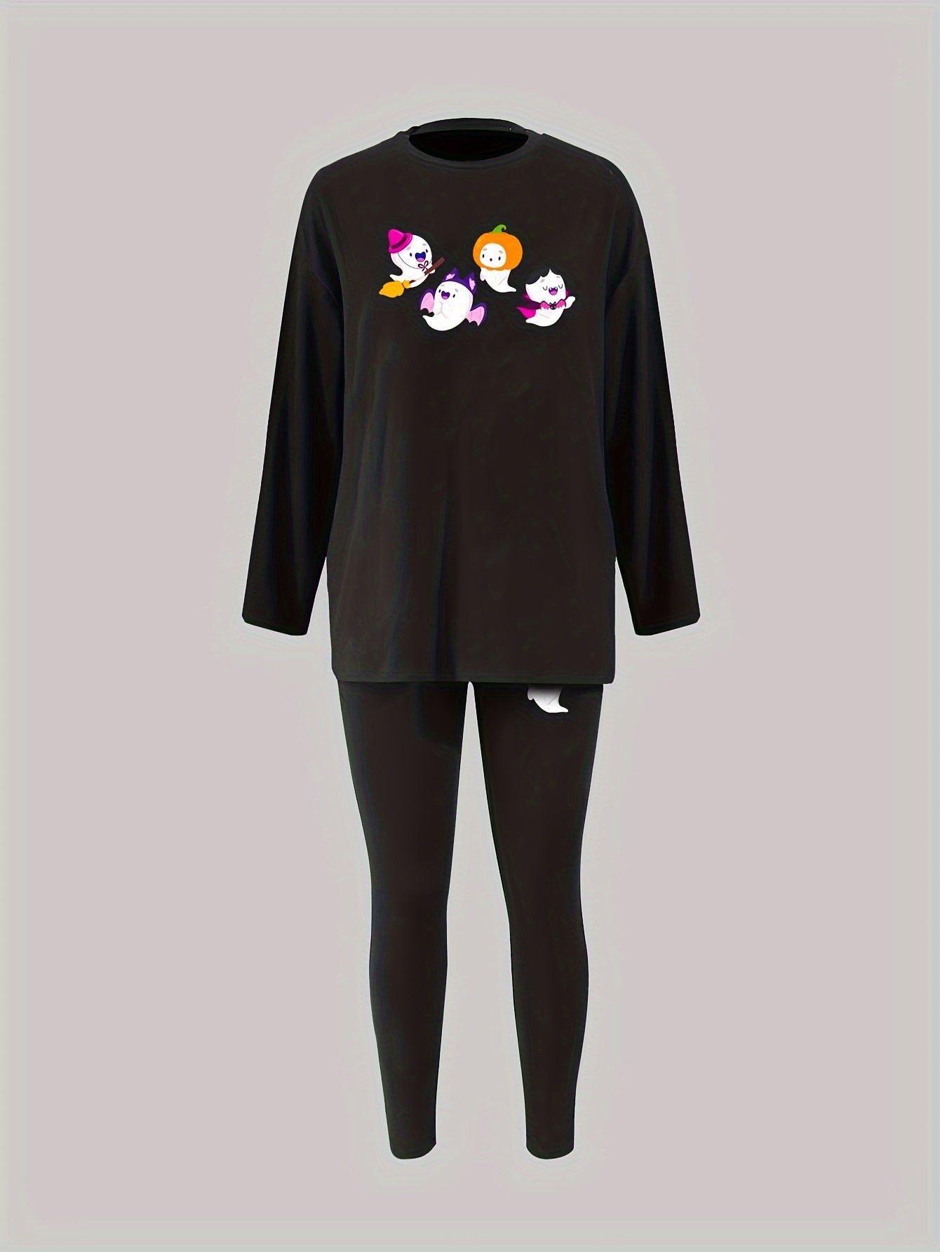 Halloween Pajama Set Women's Ghost Print Tee & Leggings Loungewear