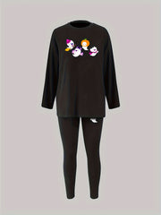 Halloween Pajama Set Women's Ghost Print Tee & Leggings Loungewear