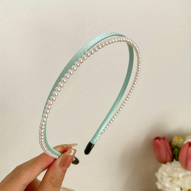 Double Layer Faux Pearl Hair Hoop for Face Washing and Yoga