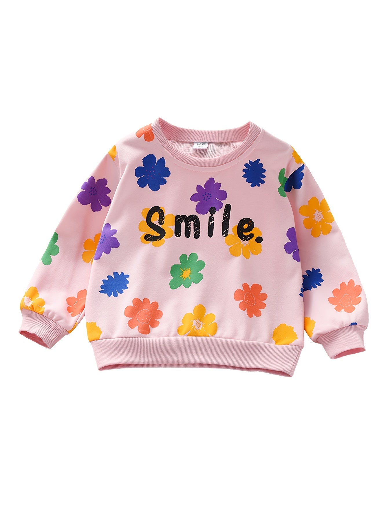 Floral Smile Print Toddler Girls' Sweatshirt Long Sleeve Top