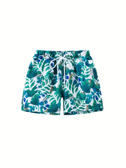 Boys Leaves Print Shorts for Vacation Beach Kids Summer Clothes