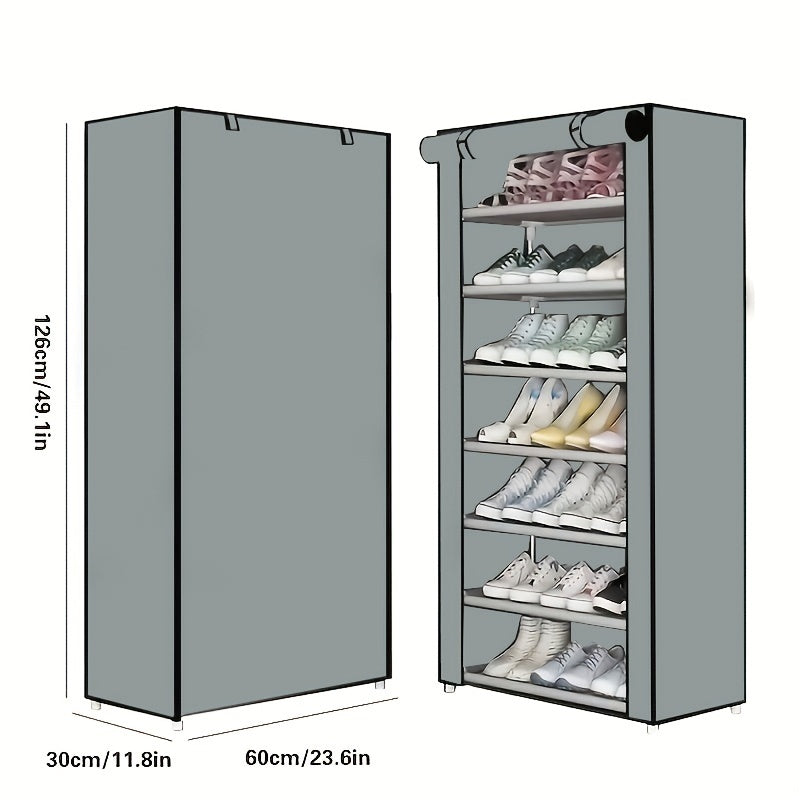 8 Tier Shoe Rack Organizer with Fabric Cover for Sneakers, Heels, Flats, Boots