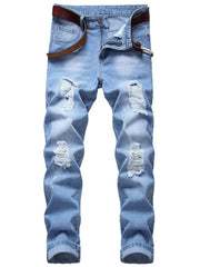 Men's Ripped Jeans Slim Fit Straight Leg Denim Pants