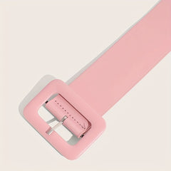 Pink PU Wide Belt Square Buckle Decorative Waistband For Women