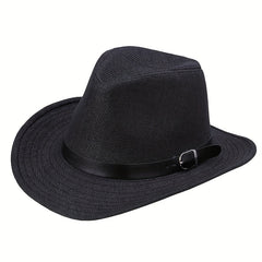 Western Cowboy Straw Fedora Belt Decor Wide Brim Sun Hat