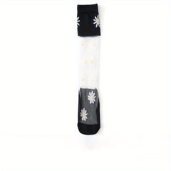 Girls Cotton Flower Knee High Stockings - Children's Daisy Thin Socks