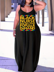 Summer Dress Women's Slogan Print Maxi Cami Dress