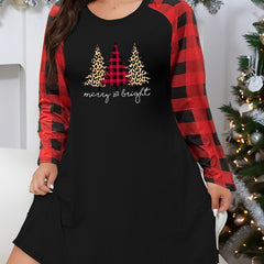 Christmas Loungewear Dress Women's Leopard Christmas Tree Print Nightd