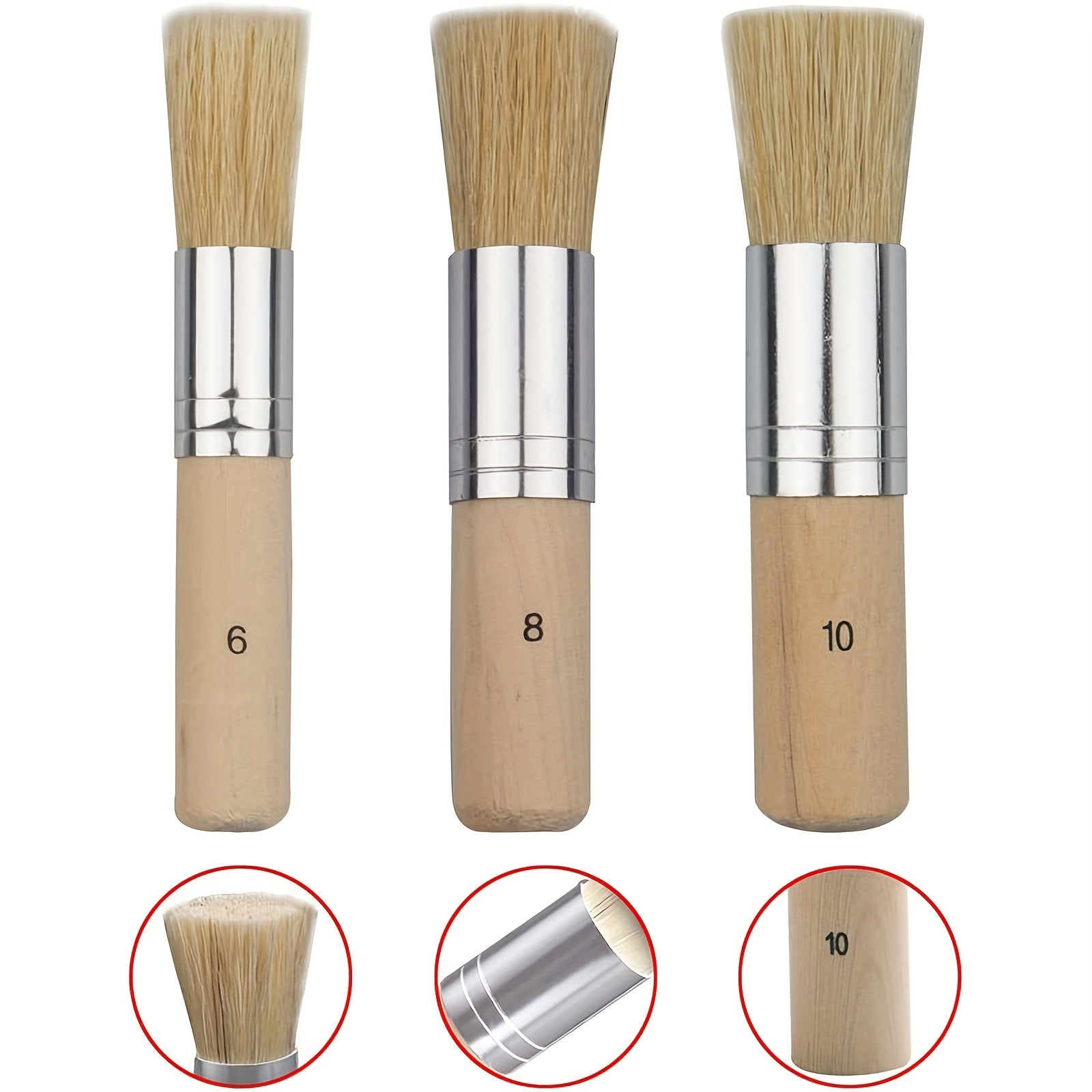 3pcs DIY Wooden Stencil Brush Natural Bristle Paint Acrylic Wood Watercolo
